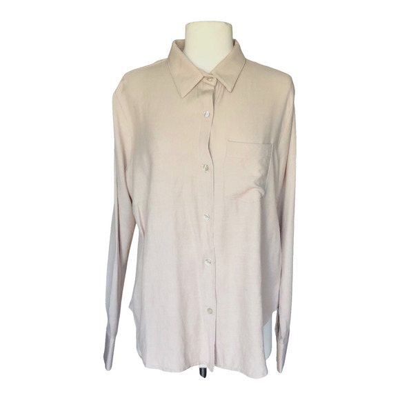 Yana K Tops - Yana K Braydon Top Khaki Poly Rayon Slub Button Up Longsleeve Women's Medium NWT
